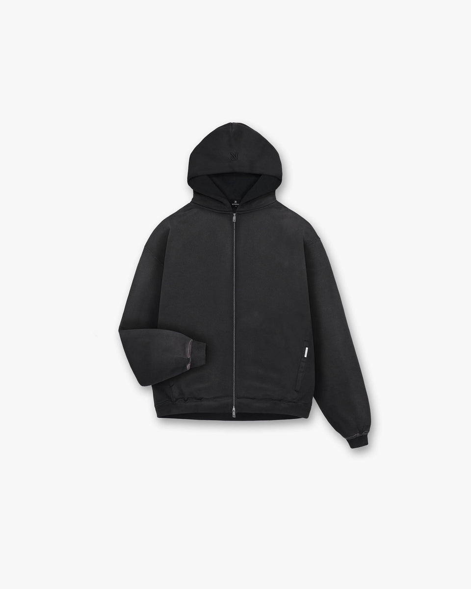 Heavyweight Initial Zip Hoodie | Stained Black | REPRESENT CLO