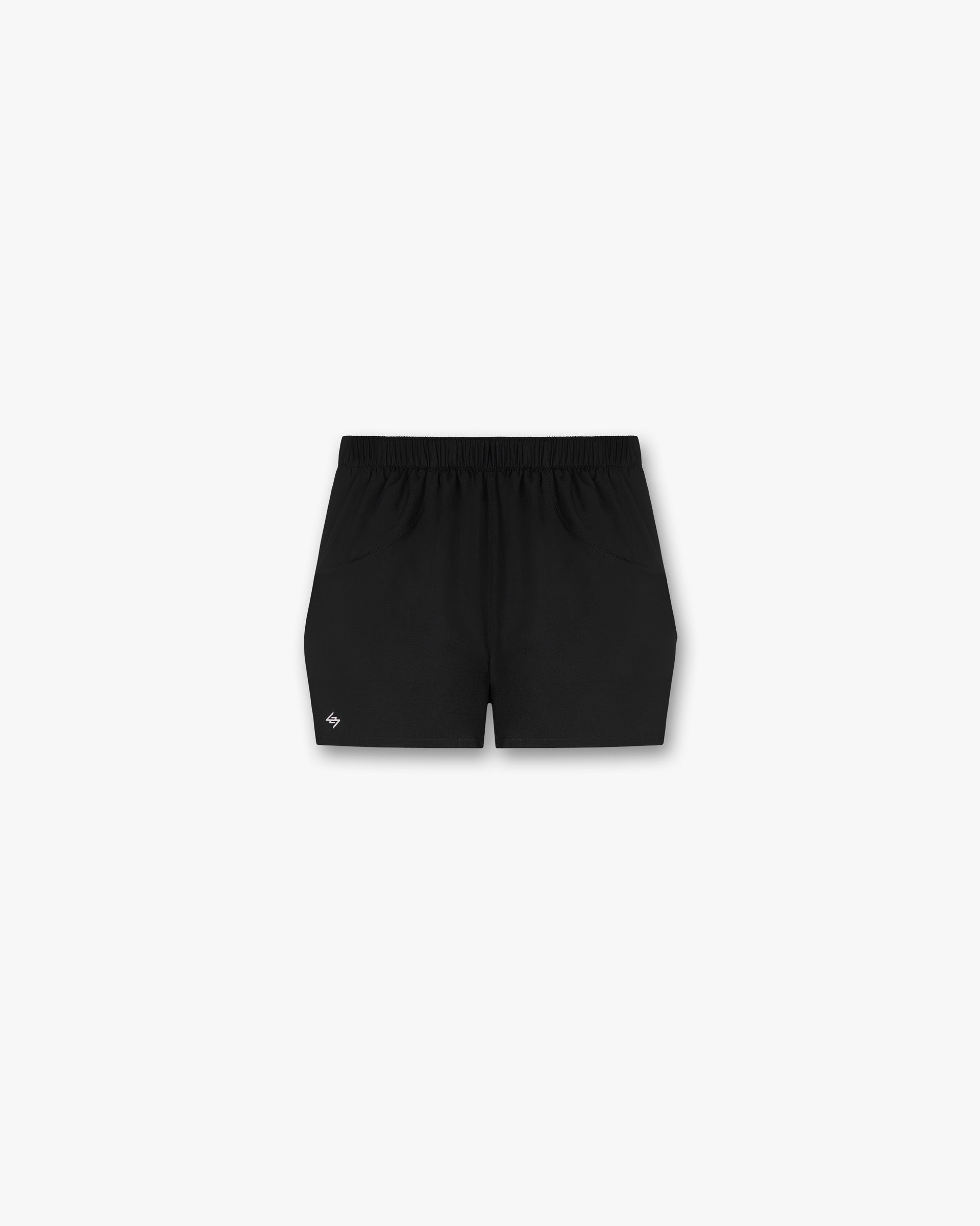 Front product image of mens black shorts on a plain white background | Team 247 Race Shorts in Jet Black | Crochet knit shorts with intarsia pattern | 247 Shorts | Represent Clo