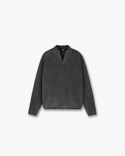 Ribbed Knit Oversized Polo Washed