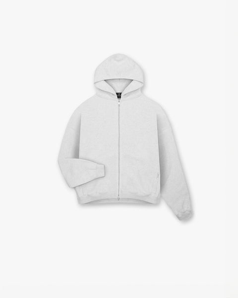 Boxy Zip Through Hoodie Ice Marl