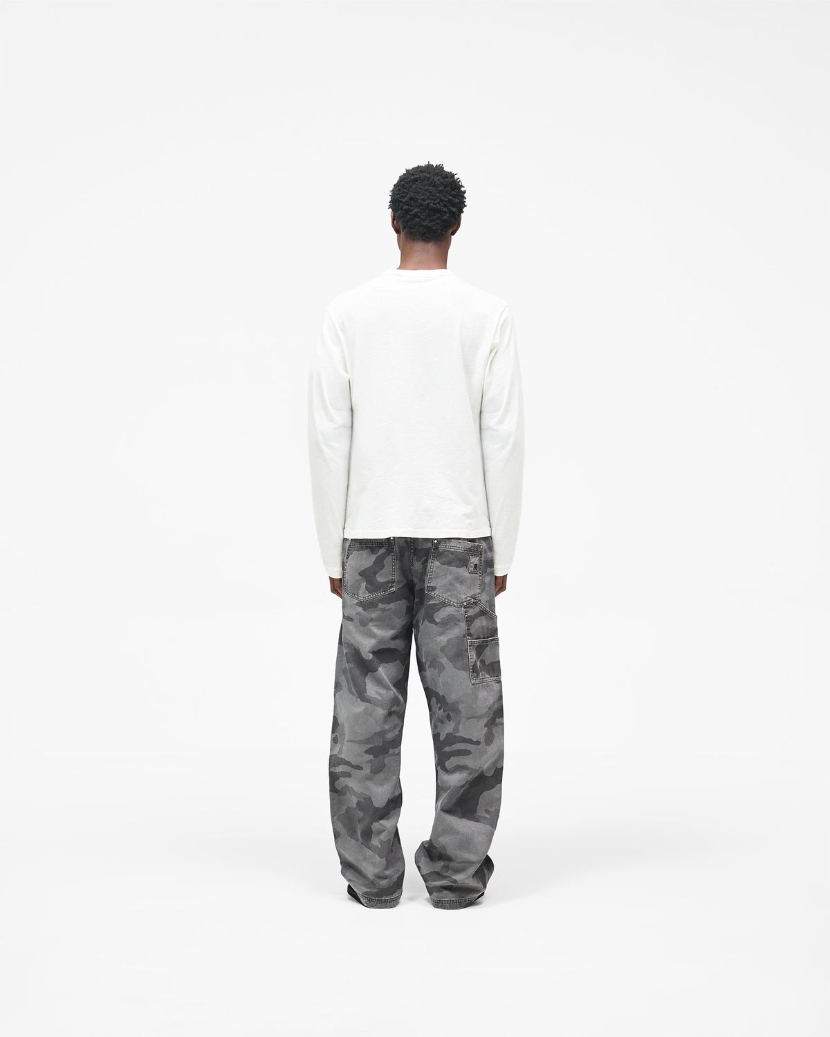 Heaton Camo Workwear Pant - Washed Grey Camo - Full Length Model - Back
