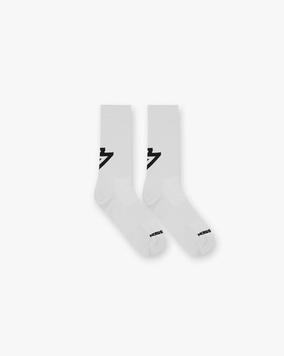 Front product image of a mens white sock on a plain white background | 247 Race Sock in White | Cotton socks | 247 Accessories | Represent Clo