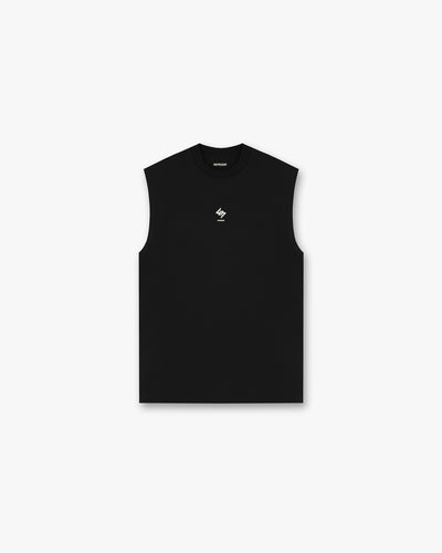 Front product image of a mens black tank top on a plain white background | 247 Oversized Tank in Jet Black | Oversized tank top | 247 T-Shirts | Represent Clo