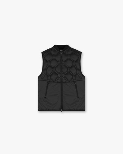 Front product image of a mens black gilet on a plain white background | 247 Lightweight Gilet in Black | Lightweight gilet for layering | 247 Outerwear | Represent Clo