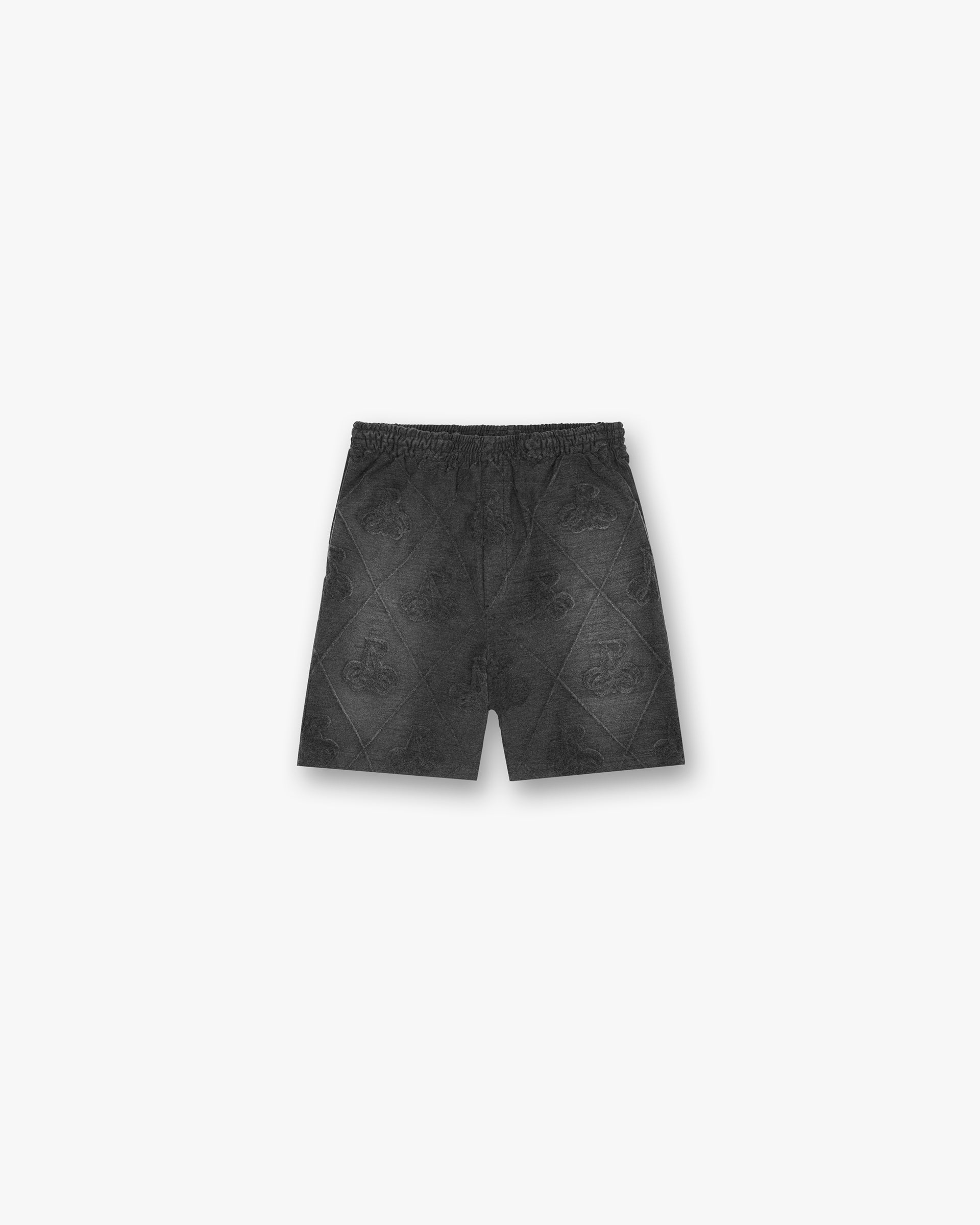 Front product image of mens black shorts on a plain white background | Towelling Short in Jet Black | Towelling shorts with elasticated waistband | SC24 Shorts | Represent Clo