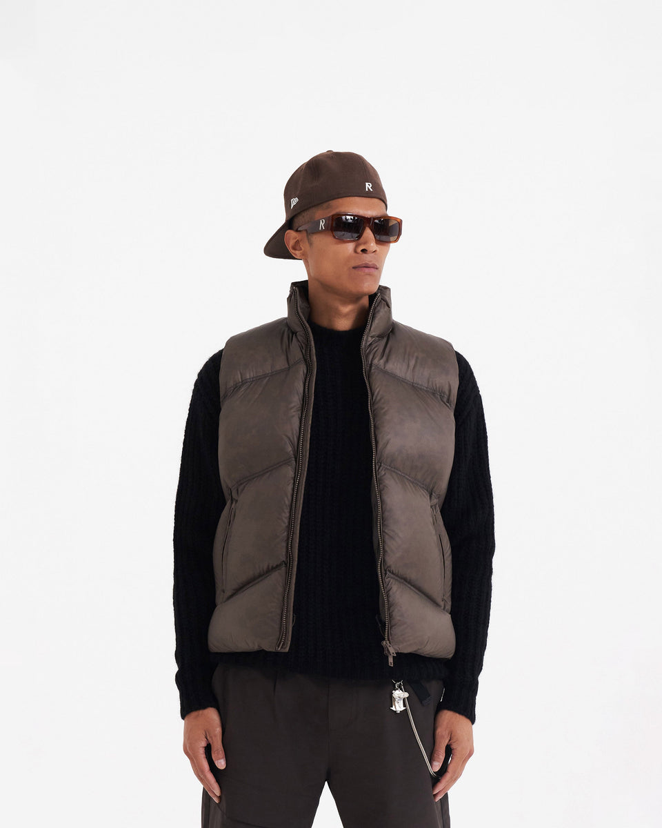 Washed Brown Puffer Gilet | Brown Gilet | REPRESENT CLO