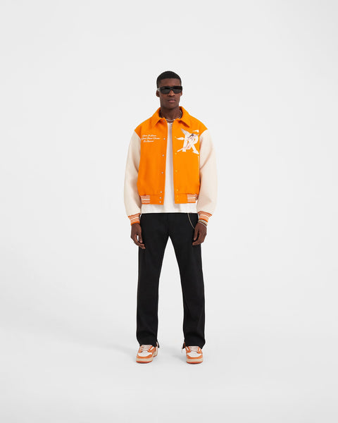 Orange and white varsity clearance jacket